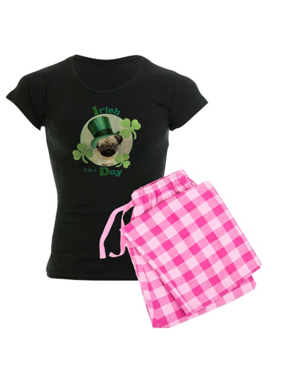 - St. Patrick Pug Women's Dark Pajamas - Women's Short Sleeve Print T-Shirt and Pants Dark Cotton Pajama Set