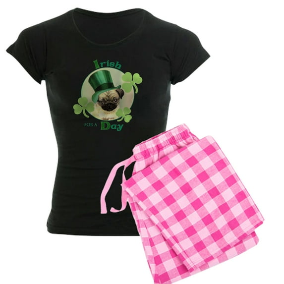 CafePress - St. Patrick Pug Women's Dark Pajamas - Women's Short Sleeve Print T-Shirt and Pants Dark Cotton Pajama Set