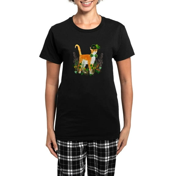 CafePress - St. Patrick's Day Cat Women's Dark Pajamas - Women's Short Sleeve Print T-Shirt and Pants Dark Cotton Pajama Set
