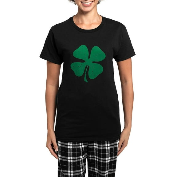 CafePress - St. Patrick's Day Lucky Clover Women's Dark Pajama - Women's Short Sleeve Print T-Shirt and Pants Dark Cotton Pajama Set