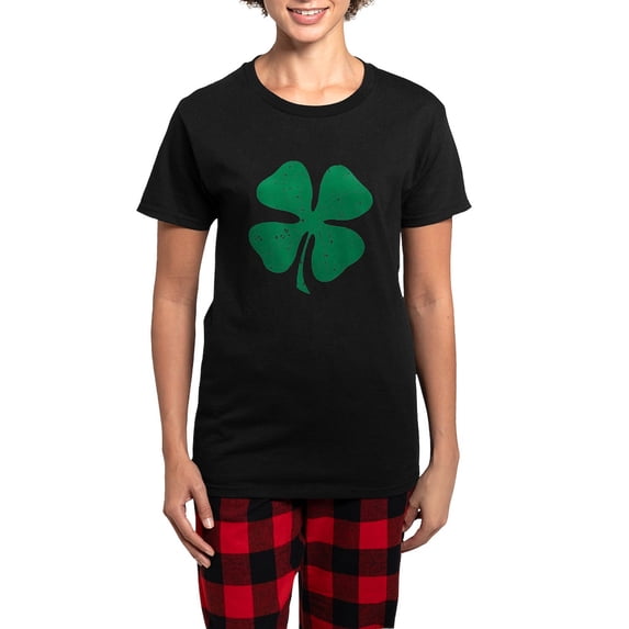 CafePress - St. Patrick's Day Lucky Clover Women's Dark Pajama - Women's Short Sleeve Print T-Shirt and Pants Dark Cotton Pajama Set