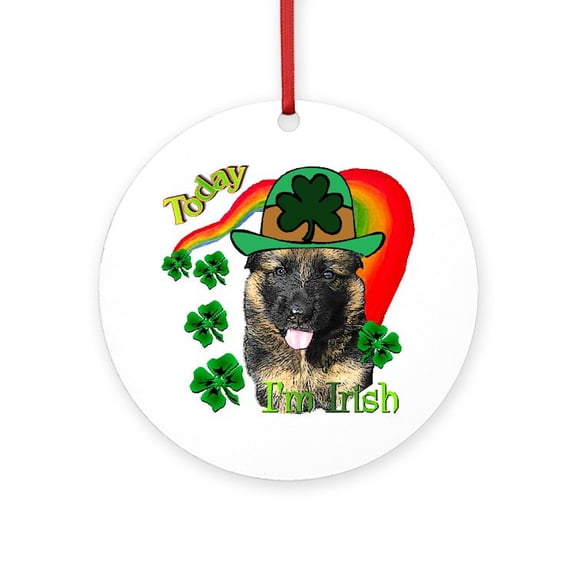 CafePress - St Pats German Shepherd -  Round Wood Ornament 4"