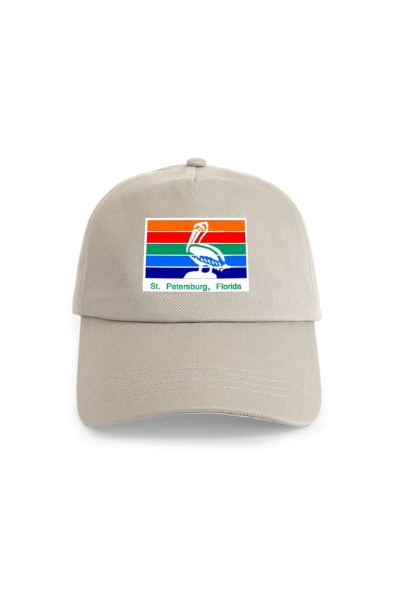 - St. Petersburg FL Flag Cap - Adjustable 100% Brushed Unisex Casual Cotton Baseball Cap, Beige, 1