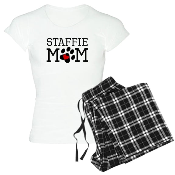 CafePress - Staffie Mom Pajamas - Women's Short Sleeve Print T-Shirt and Pants Light Cotton Pajama Set