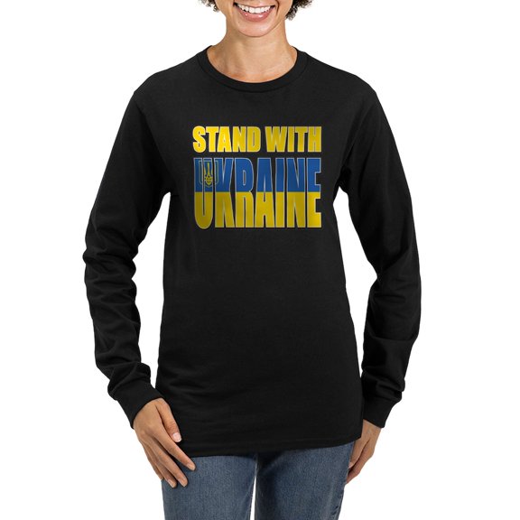 CafePress - Stand With Ukraine Long Sleeve T Shirt - Women's Long Sleeve Graphic Tee Casual Fit