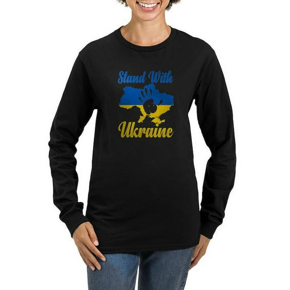 CafePress - Stand With Ukraine Long Sleeve T Shirt - Women's Long Sleeve Graphic Tee Casual Fit