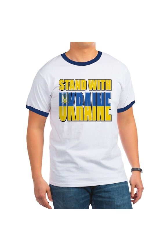 - Stand With Ukraine Men's Ringer T Shirt - 100% Cotton Ringed T-Shirt