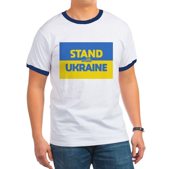 CafePress - Stand With Ukraine T Shirt - 100% Cotton Ringed T-Shirt