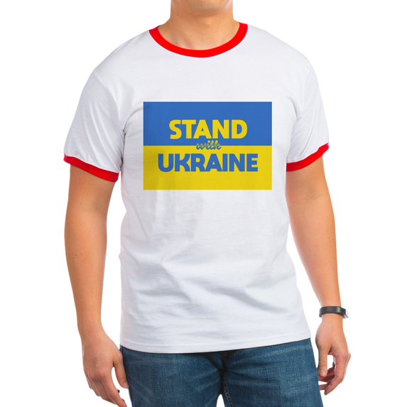 CafePress - Stand With Ukraine T Shirt - 100% Cotton Ringed T-Shirt
