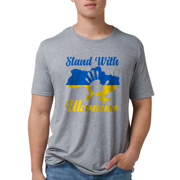 CafePress - Stand With Ukraine T Shirt - Mens Tri-blend T-Shirt