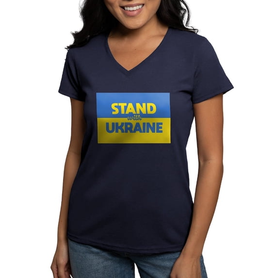 CafePress - Stand With Ukraine T Shirt - Women's V-Neck Dark T-Shirt