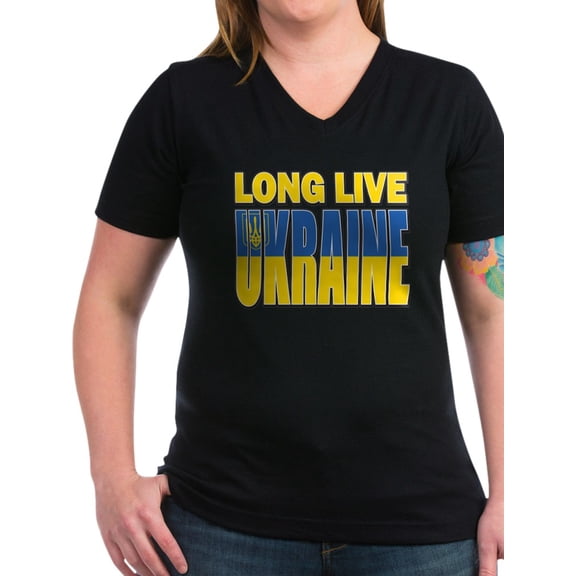 CafePress - Stand With Ukraine Women's V Neck T Shirt - Women's V-Neck Dark T-Shirt