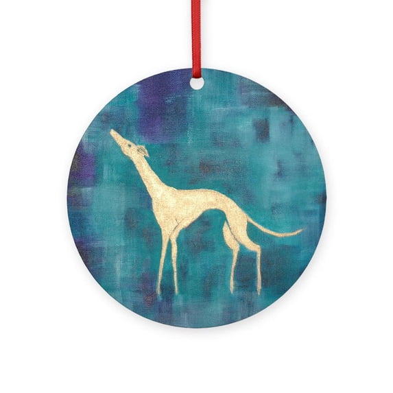 CafePress - Standing Greyhound - Round Wood Ornament 4"