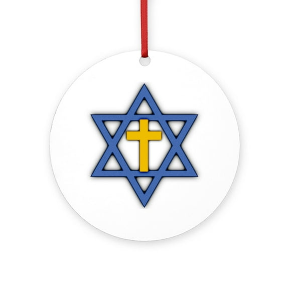 CafePress - Star Of David With Cross -  Round Wood Ornament 4"
