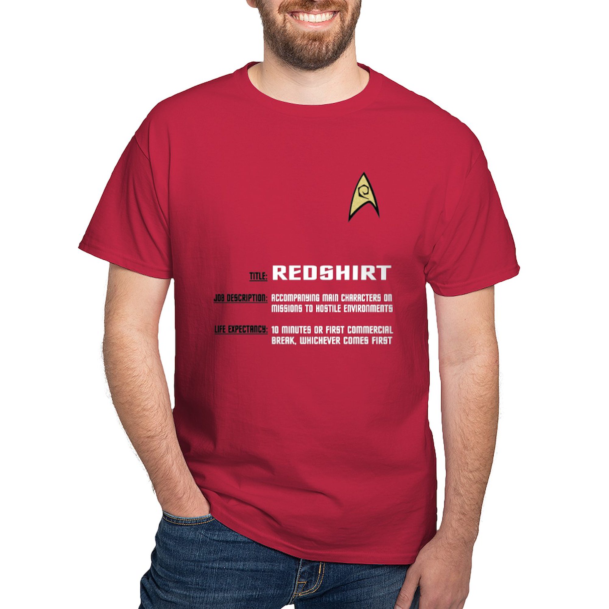 CafePress - Star Trek 'Job Description' Men's Red Shirt - 100% Cotton T-Shirt - image 1 of 4