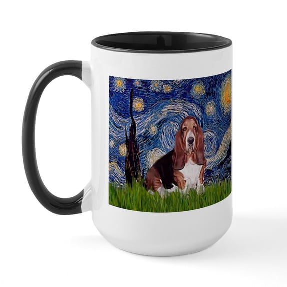 CafePress - Starry / Basset Hound Large Mug - 15 oz Ceramic Large White Novelty Mug
