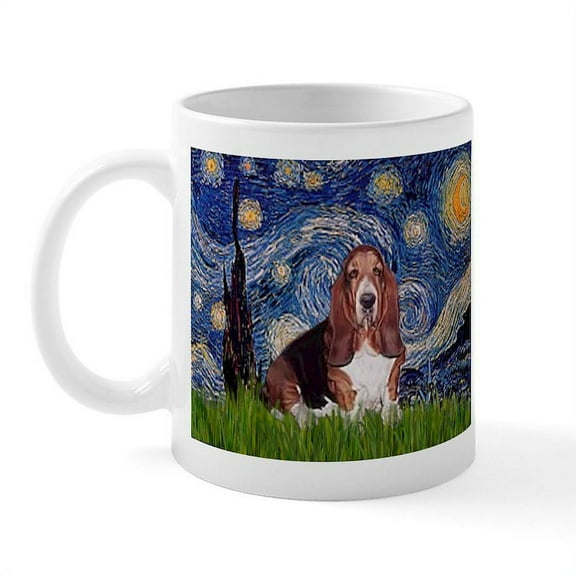 CafePress - Starry / Basset Hound Mug - 11 oz Ceramic Mug - Novelty Coffee Tea Cup