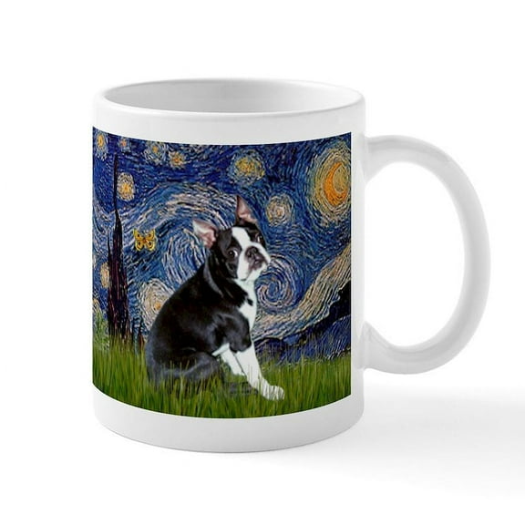 CafePress - Starry Night/Boston Terrier Mug - 11 oz Ceramic Mug - Novelty Coffee Tea Cup