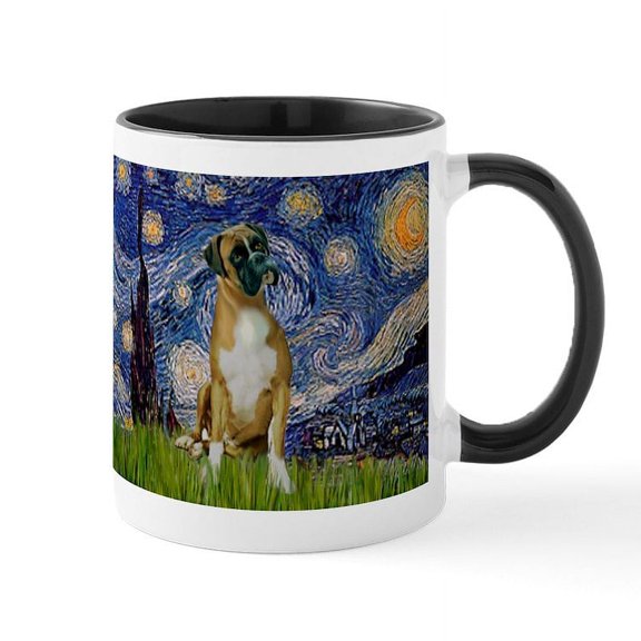 CafePress - Starry Night & Boxer Mug - 11 oz Ceramic Mug - Novelty Coffee Tea Cup