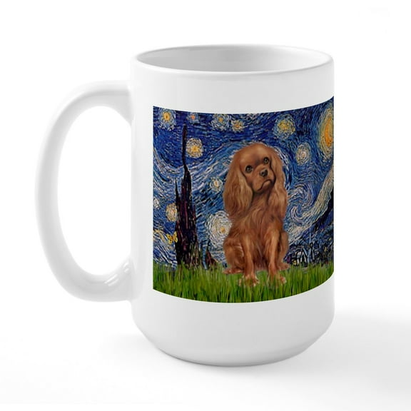 CafePress - Starry Night Ruby Cavalier Large Mug - 15 oz Ceramic Large White Nolvety Mug