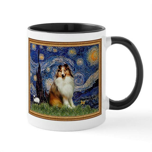 CafePress - Starry Night & Sable Sheltie Mug - 11 oz Ceramic Mug - Novelty Coffee Tea Cup