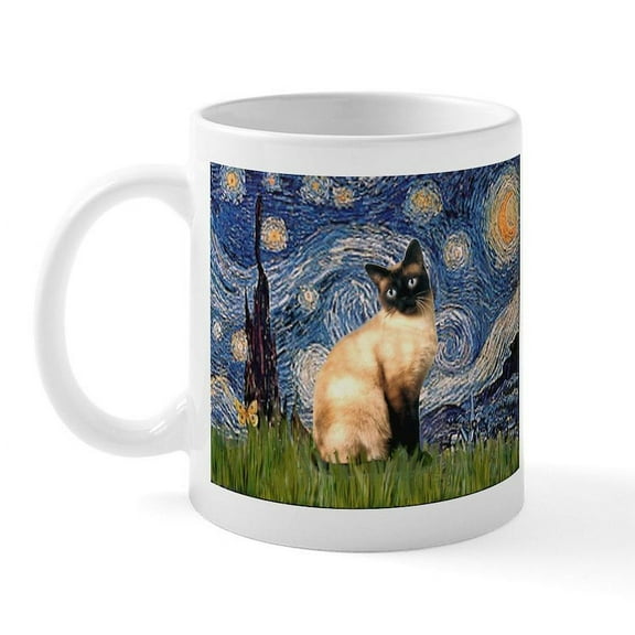 CafePress - Starry Night Siamese Mug - 11 oz Ceramic Mug - Novelty Coffee Tea Cup
