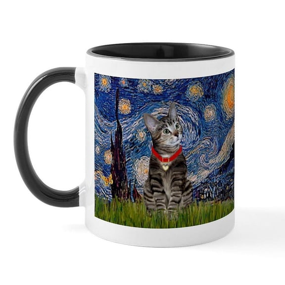 CafePress - Starry Night / Tiger Cat Mug - 11 oz Ceramic Mug - Novelty Coffee Tea Cup