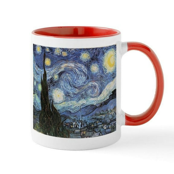 CafePress - Starry Night Vincent Van Gogh Mug - 11 oz Ceramic Mug - Novelty Coffee Tea Cup
