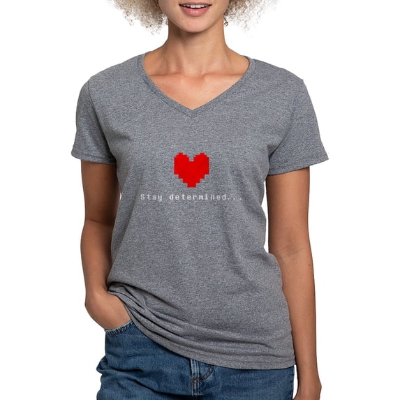 CafePress - Stay Determined Undertale T Shirt - Women's V-Neck Dark T-Shirt
