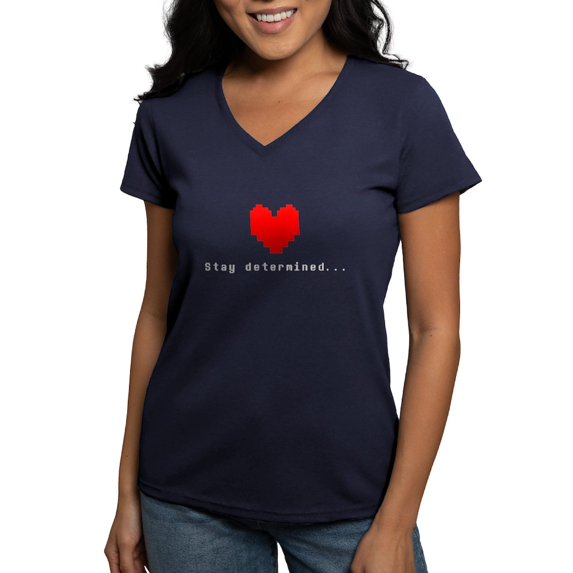 CafePress - Stay Determined Undertale T Shirt - Women's V-Neck Dark T-Shirt