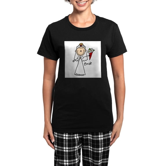 CafePress - Stick Figure Bride Women's Light Pajamas - Women's Short Sleeve Print T-Shirt and Pants Dark Cotton Pajama Set