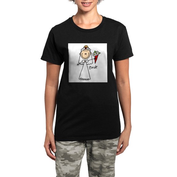 CafePress - Stick Figure Bride Women's Light Pajamas - Women's Short Sleeve Print T-Shirt and Pants Dark Cotton Pajama Set