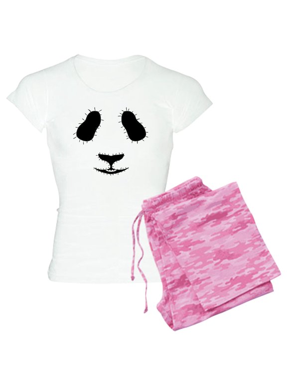 - Stitched Panda Face Pajamas - Women's Short Sleeve Print T-Shirt and Pants Light Cotton Pajama Set