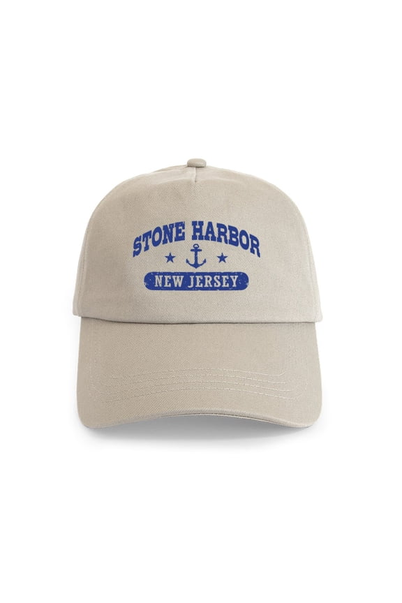- Stone Harbor NJ Cap - Adjustable 100% Brushed Unisex Casual Cotton Baseball Cap, Beige, 1