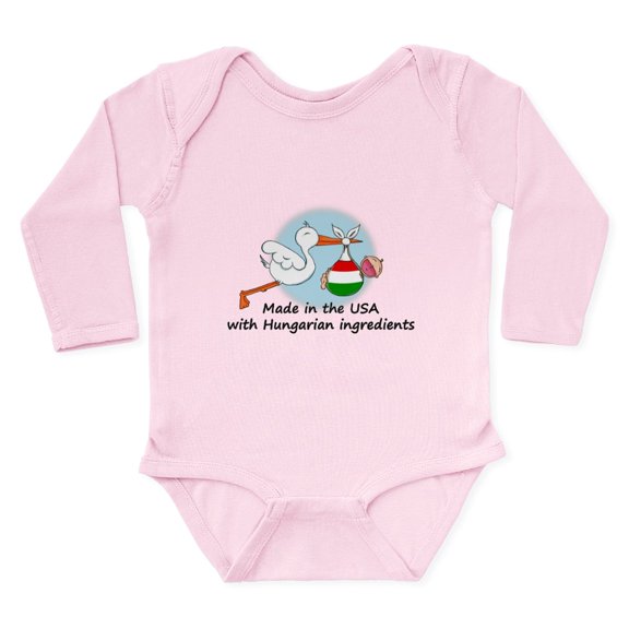 CafePress - Stork Baby Hungary USA Body Suit - Long Sleeve Cotton Baby Bodysuit