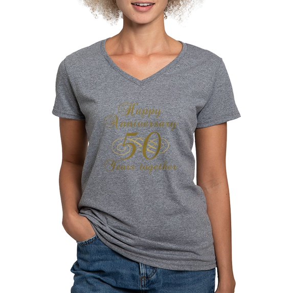 CafePress - Stylish 50Th Anniversary Women's V Neck Dark T Shi - Women's V-Neck Dark T-Shirt