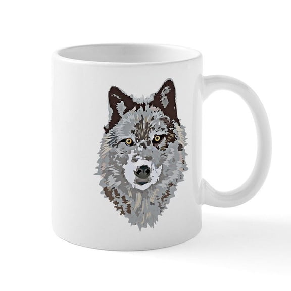 CafePress - Stylized Grey Wolf Mug - 11 oz Ceramic Mug - Novelty Coffee Tea Cup