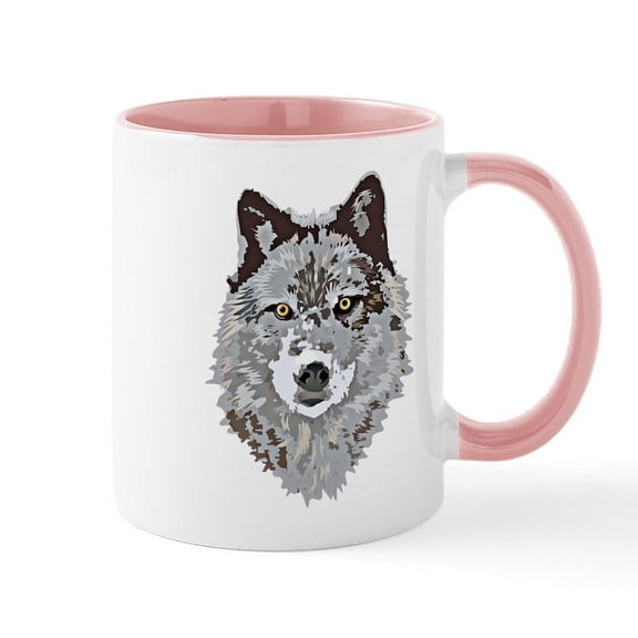 CafePress - Stylized Grey Wolf Mug - 11 oz Ceramic Mug - Novelty Coffee Tea Cup