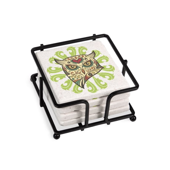 CafePress - Sugar Owl - Tile Coaster, Drink Coaster Set of 4 w/ holder