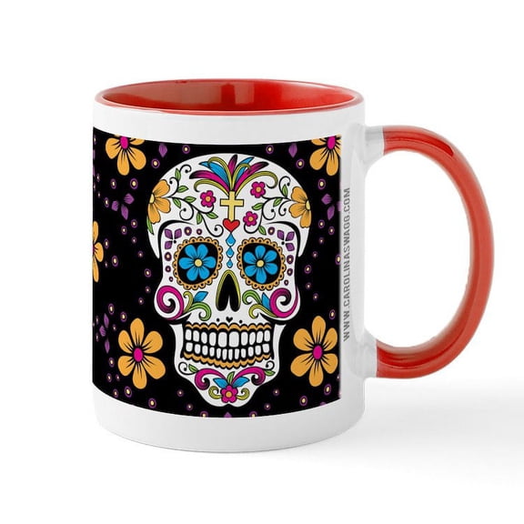 CafePress - Sugar Skull BLACK Mug - 11 oz Ceramic Mug - Novelty Coffee Tea Cup
