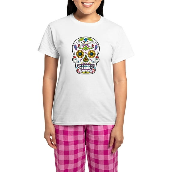 CafePress - Sugar Skull Pajamas - Women's Short Sleeve Print T-Shirt and Pants Light Cotton Pajama Set