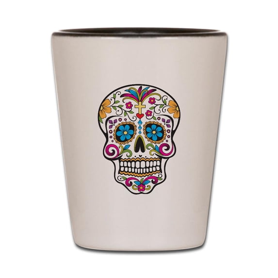 CafePress - Sugar Skull - White/Black Shot Glass, Unique and Funny Shot Glass
