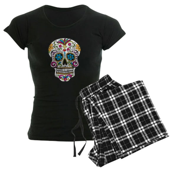CafePress - Sugar Skull Women's Dark Pajamas - Women's Short Sleeve Print T-Shirt and Pants Dark Cotton Pajama Set