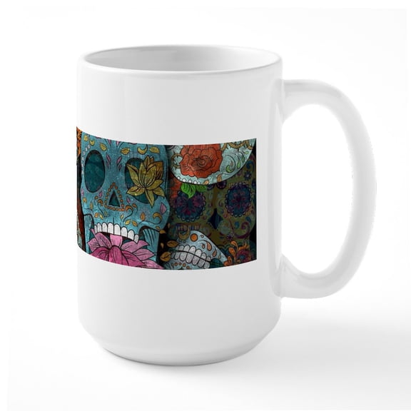 CafePress - Sugar Skulls Design Mugs - 15 oz Ceramic Large White Novelty Mug