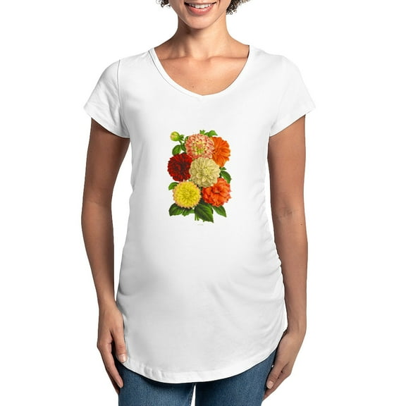 CafePress - Summer Dahlias Maternity T Shirt - Cotton Maternity T-shirt, Cute & Funny Pregnancy Tee