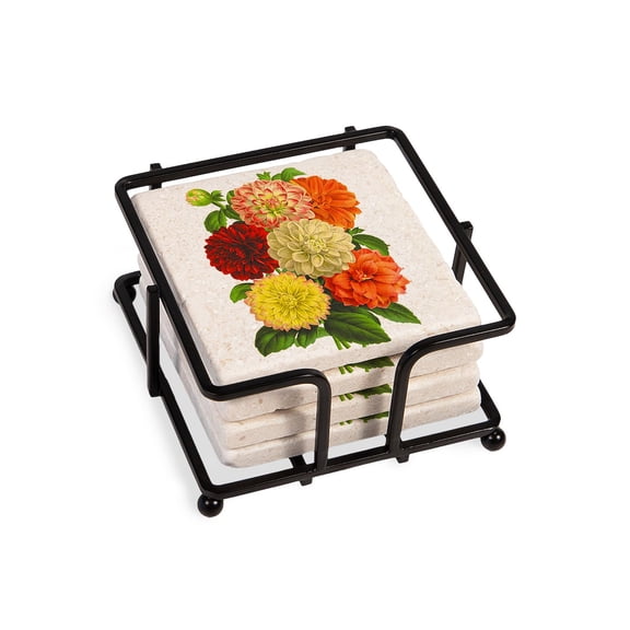 CafePress - Summer Dahlias - Tile Coaster, Drink Coaster Set of 4 w/ holder