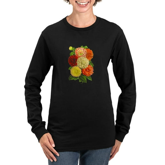 CafePress - Summer Dahlias Women's Long Sleeve Dark T Shirt - Women's Long Sleeve Graphic Tee Casual Fit