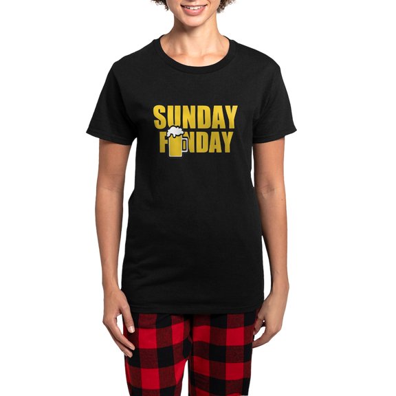 CafePress - Sunday Funday Pajamas - Women's Short Sleeve Print T-Shirt and Pants Dark Cotton Pajama Set