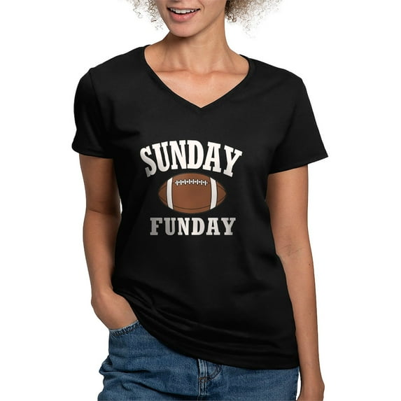 CafePress - Sunday Funday T Shirt - Women's V-Neck Dark T-Shirt