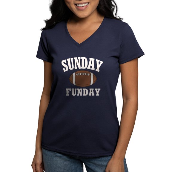CafePress - Sunday Funday T Shirt - Women's V-Neck Dark T-Shirt